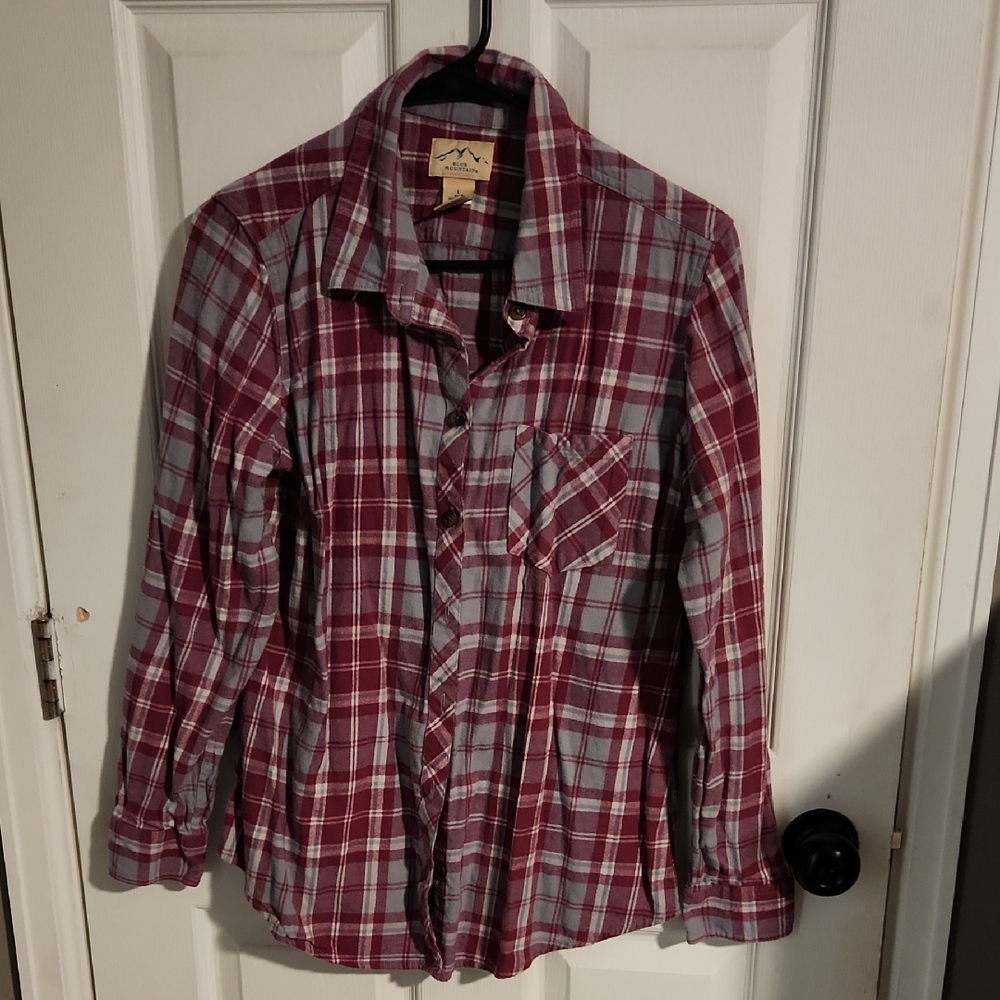 Plaid Button-Down Shirt - Burgundy/Gray